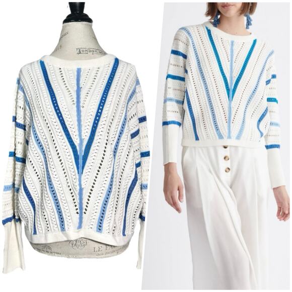 Paisie | Women | Pointelle Knit Multi Stripe Dolman Sleeve Sweater Top | Size XL - Picture 1 of 12